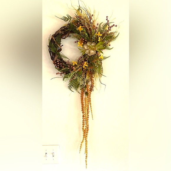 Yellow  wreath with wooden dragonflies and faux succulents - Picture 6 of 9